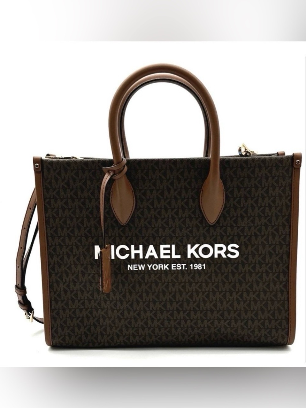 Michael Kors Brown Signature Monogram Mirella Shopper Tote Bag Crossbody - Picture 14 of 14